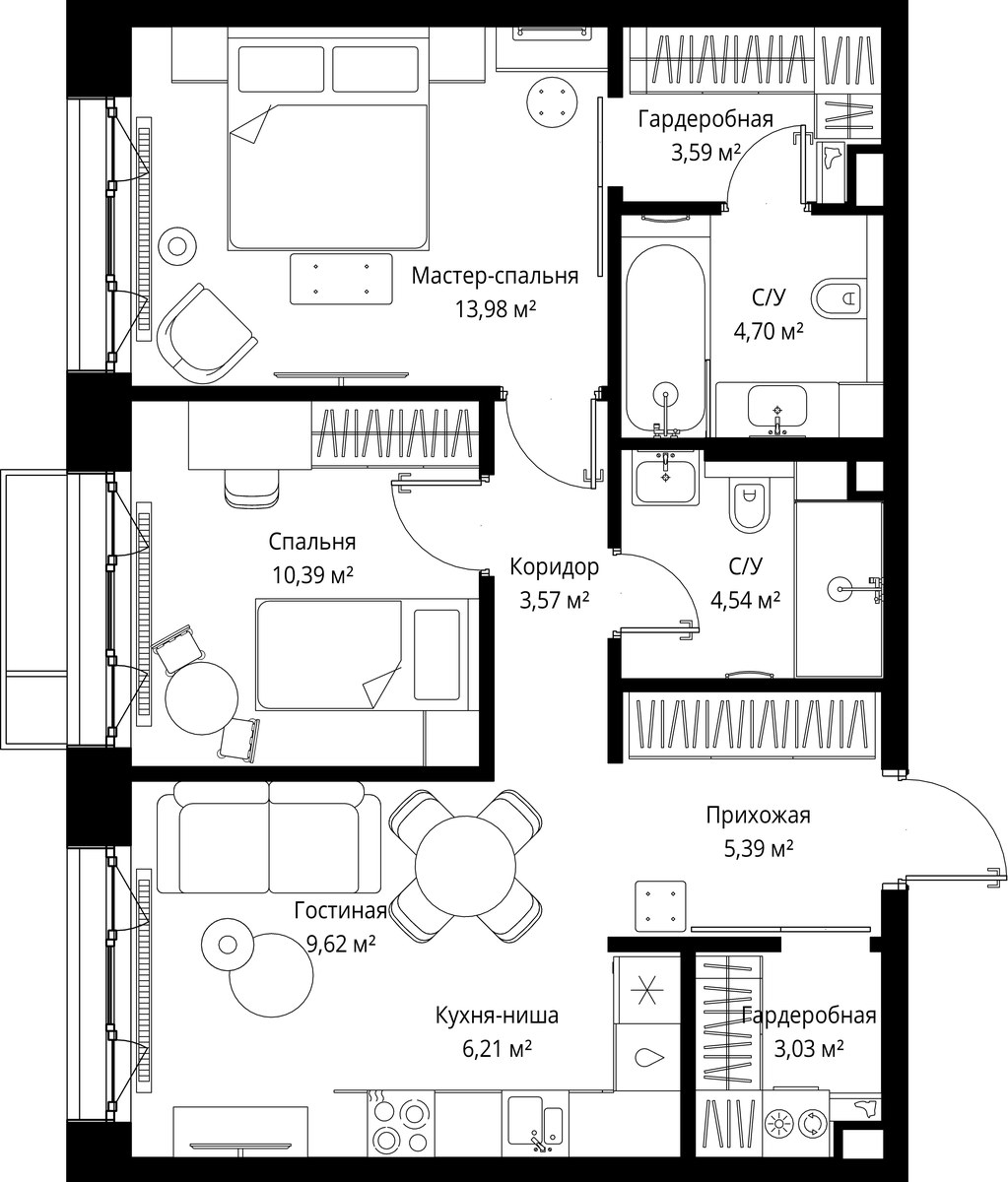 Планировка 65.02 м²