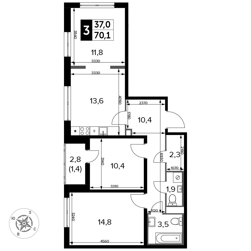 Планировка 71.1 м²