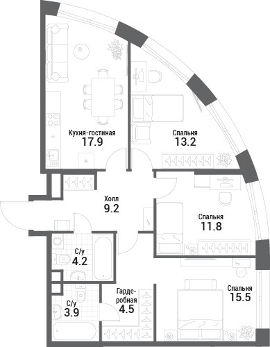 Планировка 80.2 м²