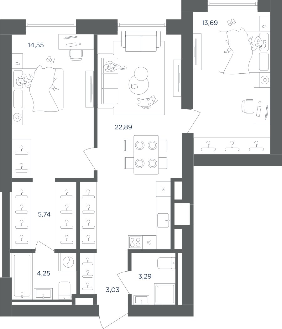 Планировка 67.44 м²