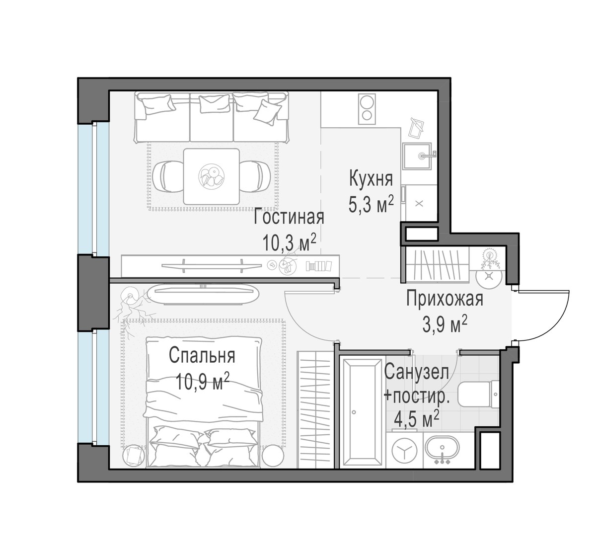 Планировка 34.9 м²