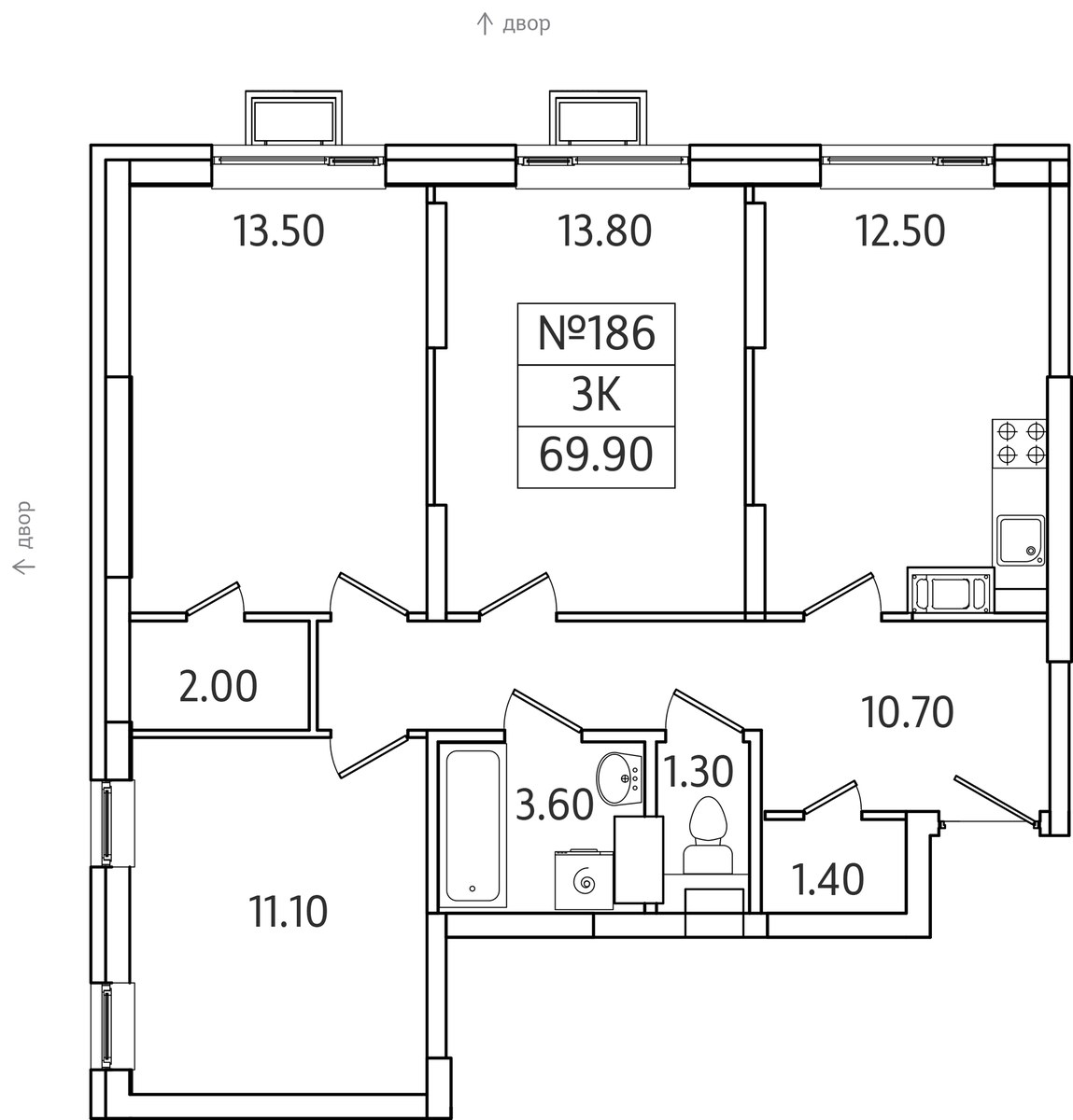Планировка 69.9 м²
