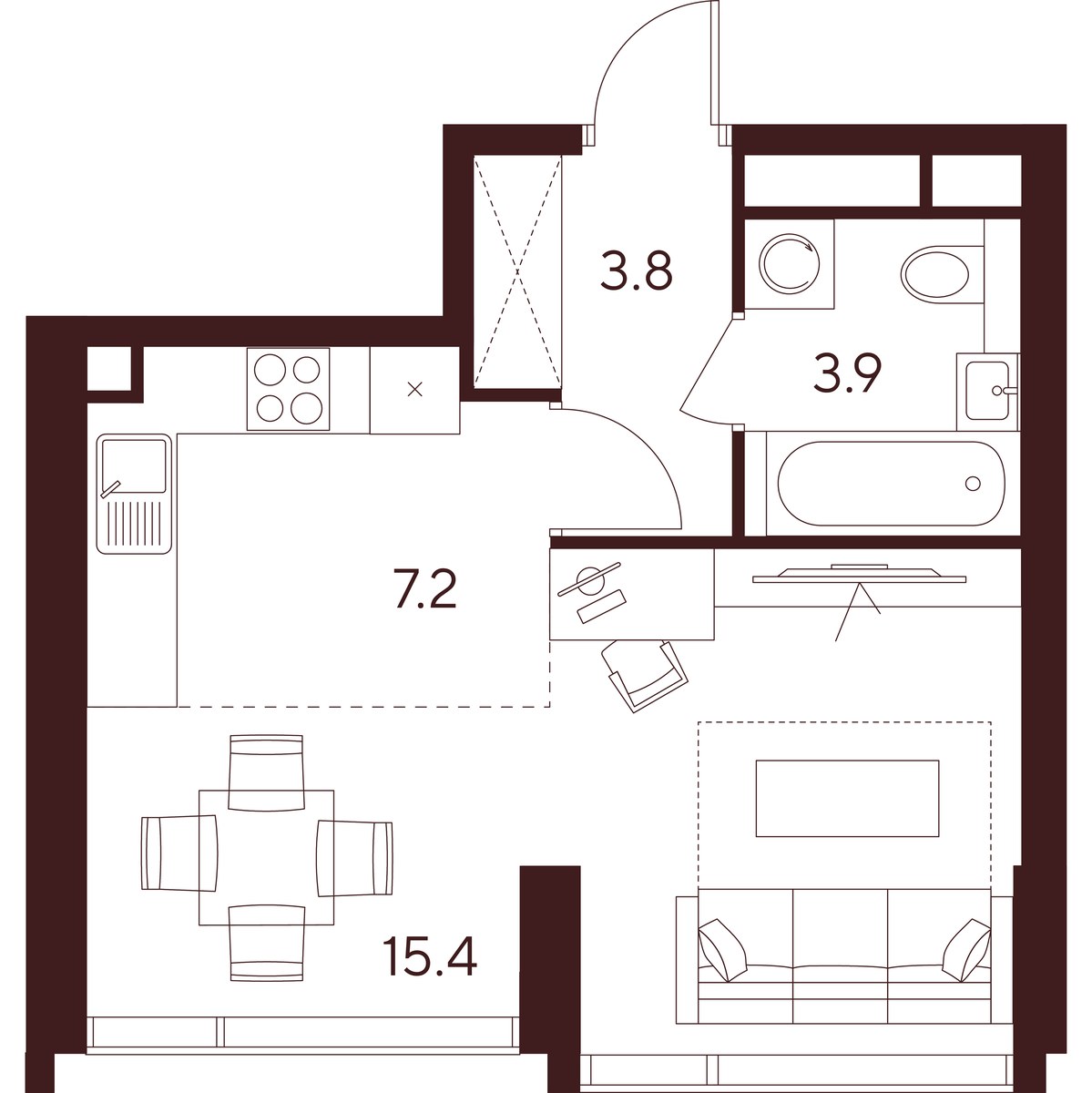 Планировка: 1-комнатная, 30.3 м²