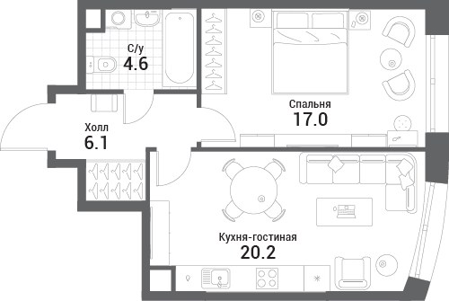 Планировка 47.9 м²