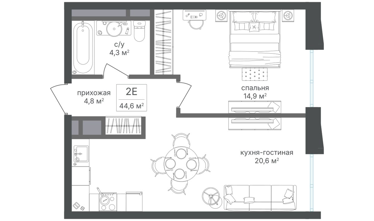 Планировка 44.8 м²