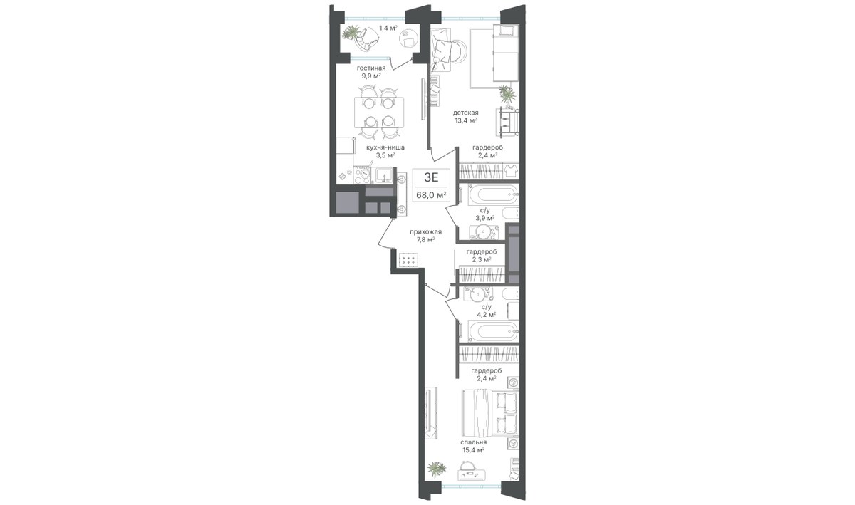 Планировка 66.6 м²