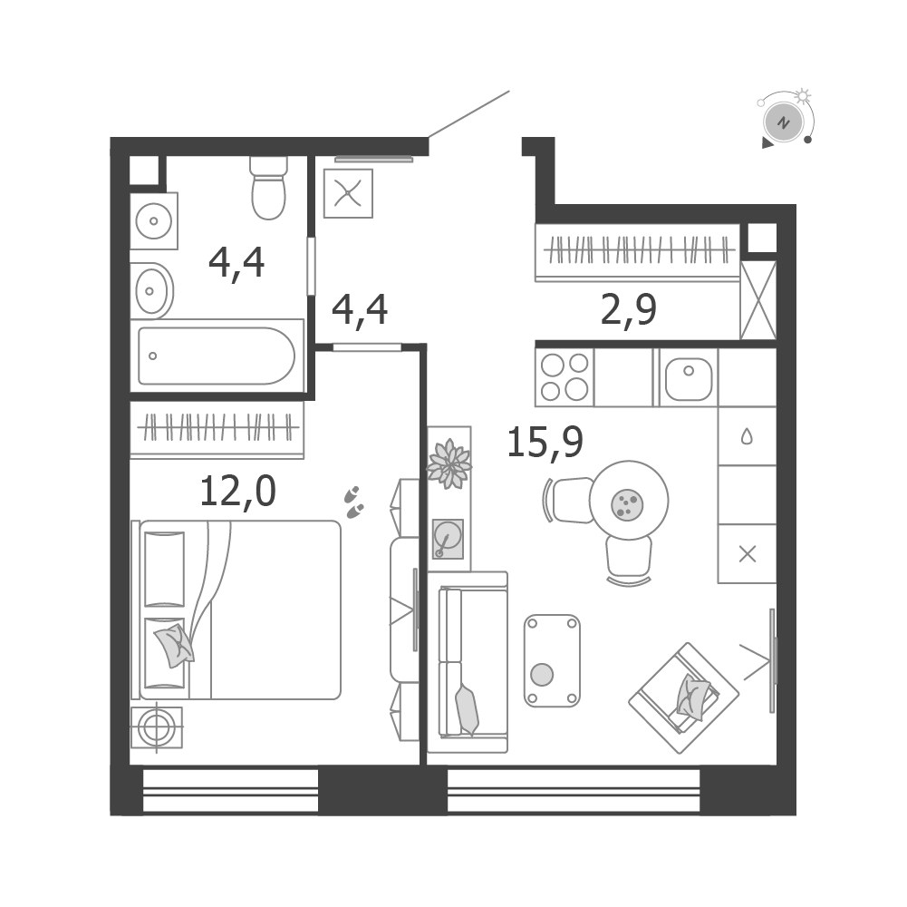 Планировка 39.6 м²