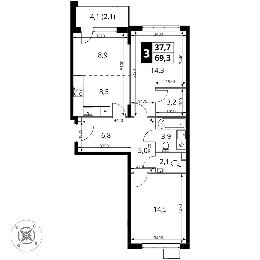 Планировка 69.3 м²