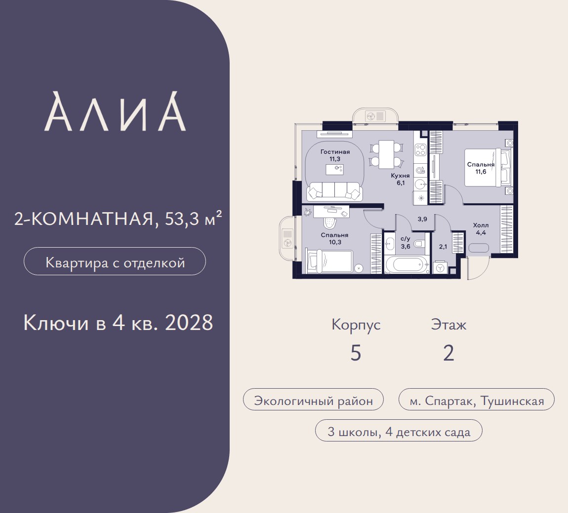 Планировка 53.3 м²