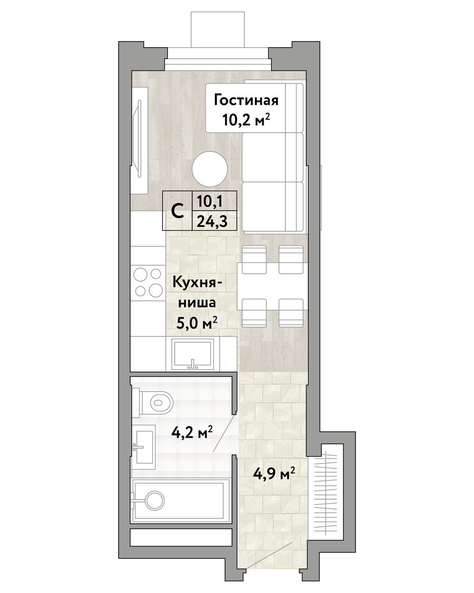 Планировка: Студия, 24.3 м²