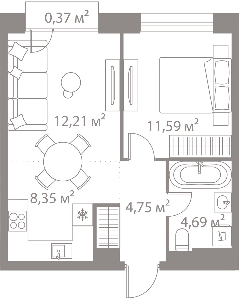 Планировка 41.96 м²