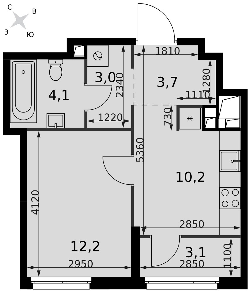 Планировка 36.3 м²