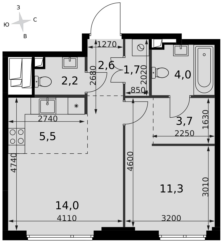 Планировка 45.0 м²