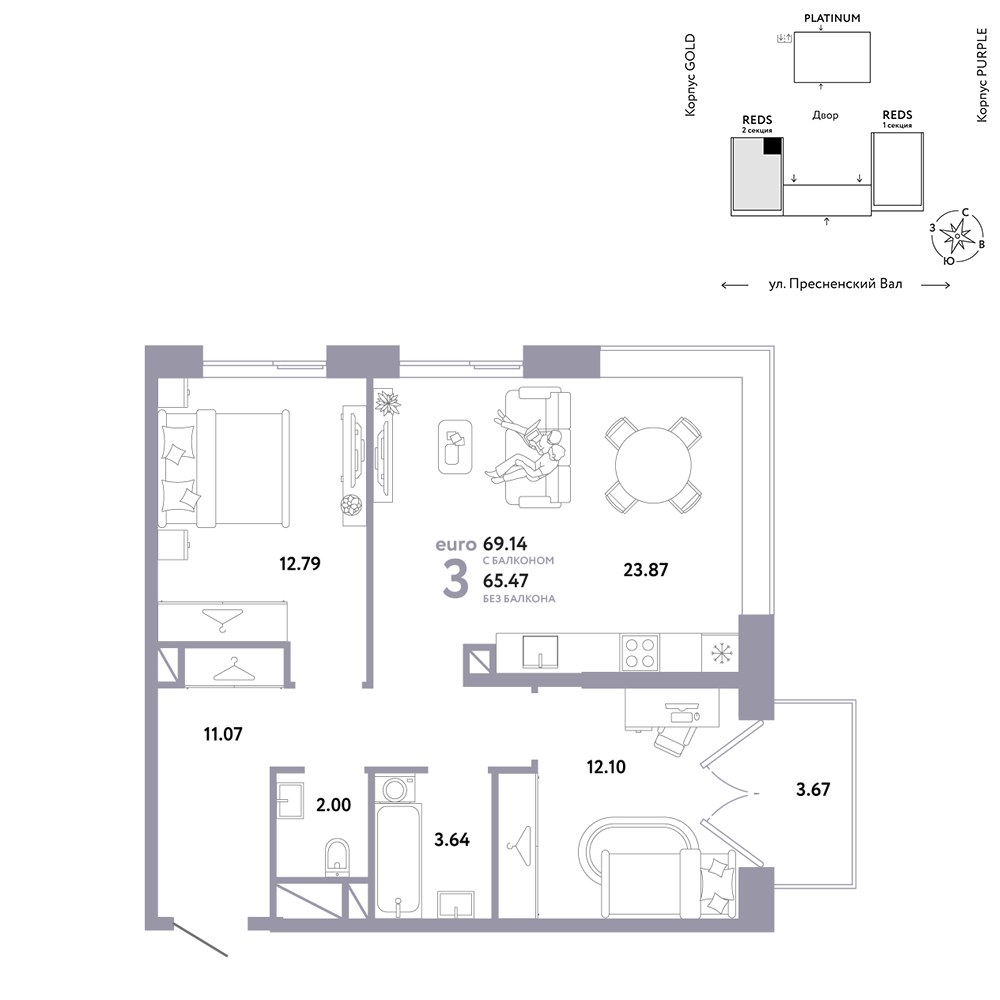 Планировка 69.14 м²