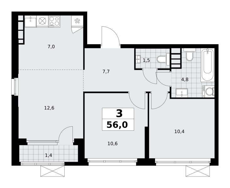 Планировка 56.0 м²