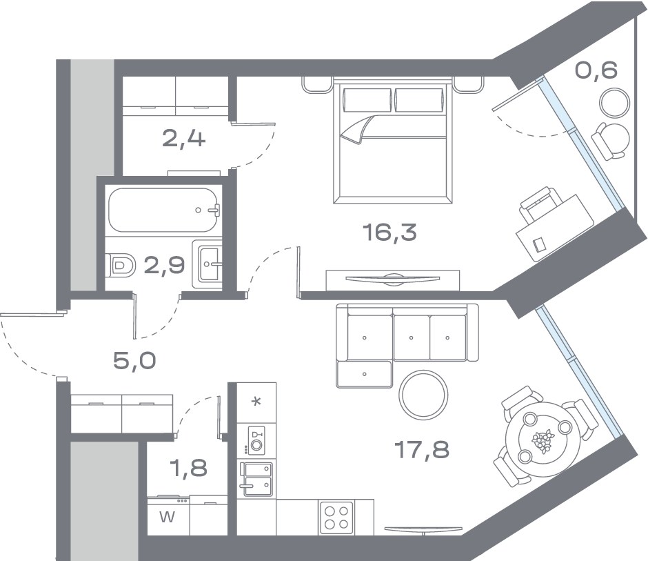 Планировка 46.66 м²