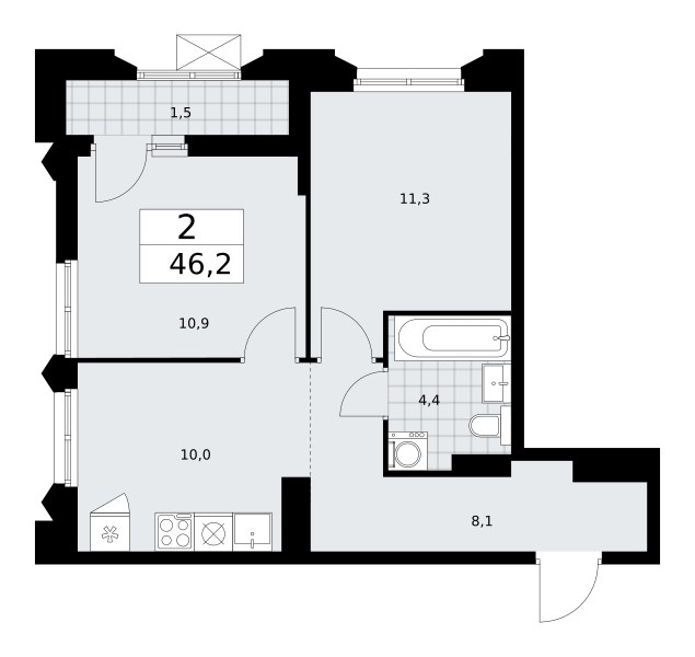 Планировка 46.2 м²