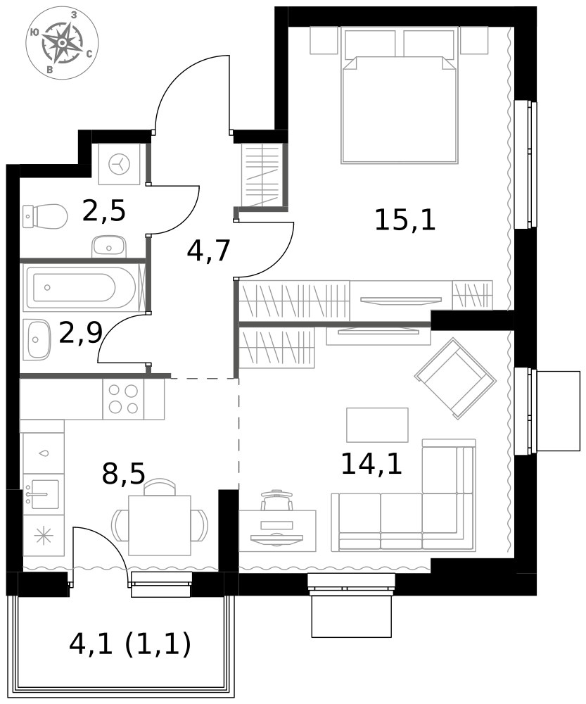 Планировка 48.9 м²