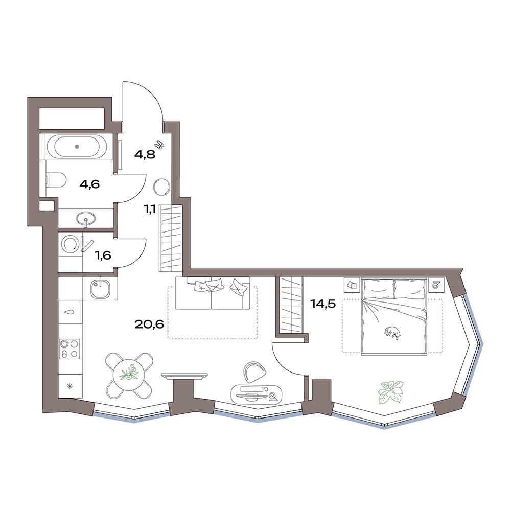 Планировка 47.0 м²