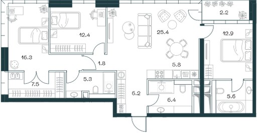 Планировка 107.8 м²