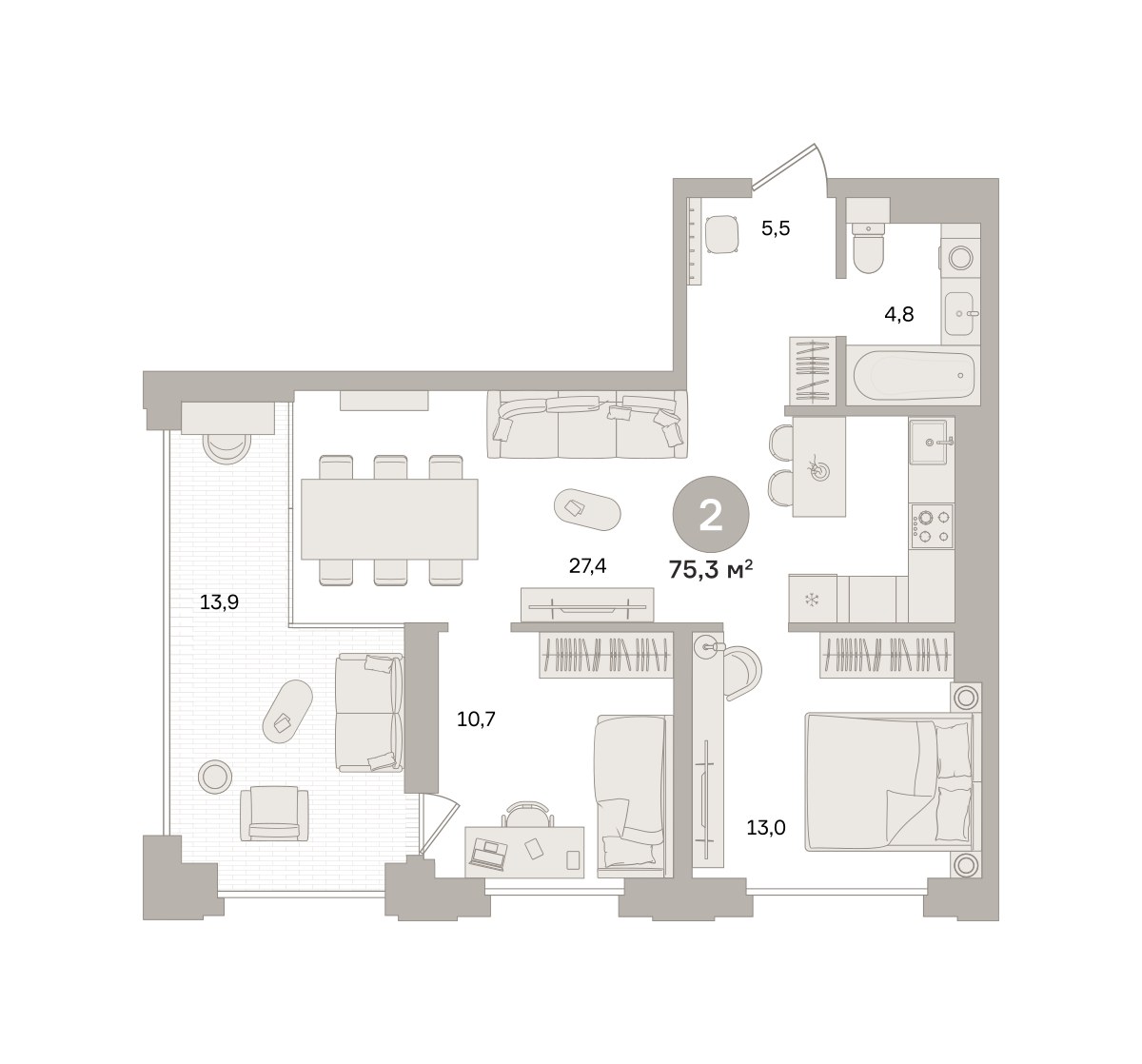 Планировка 75.28 м²