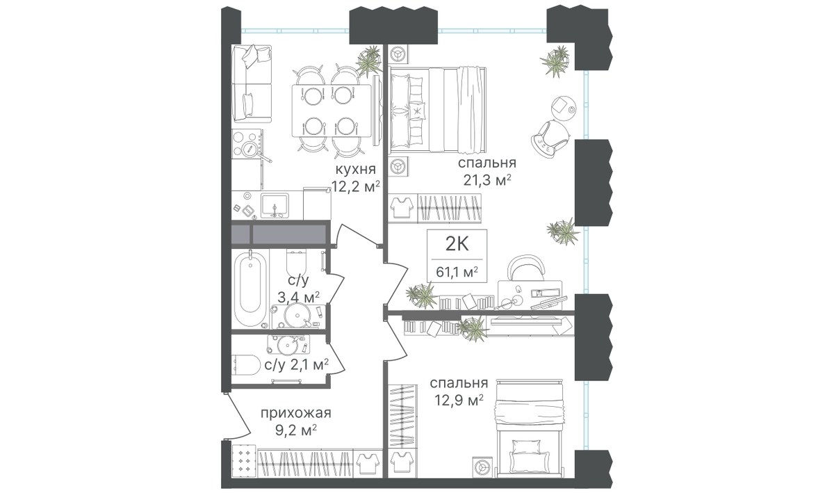 Планировка 60.1 м²