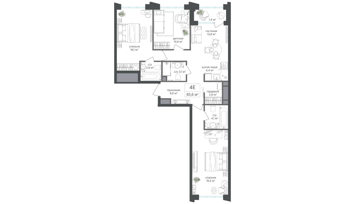 Планировка 85.1 м²
