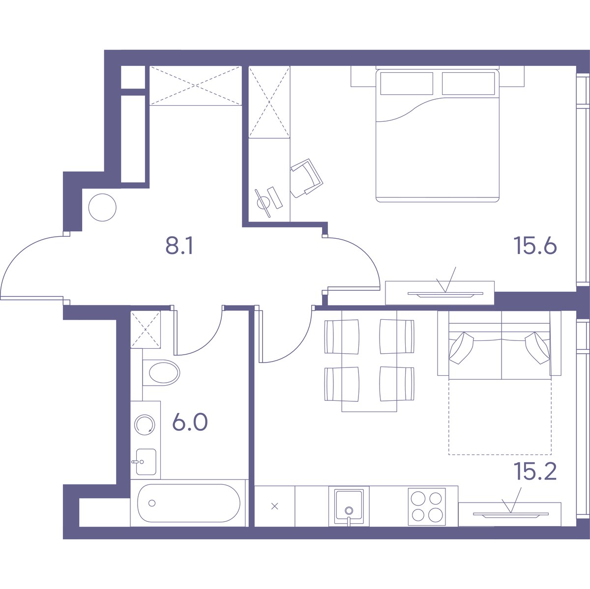 Планировка 44.9 м²