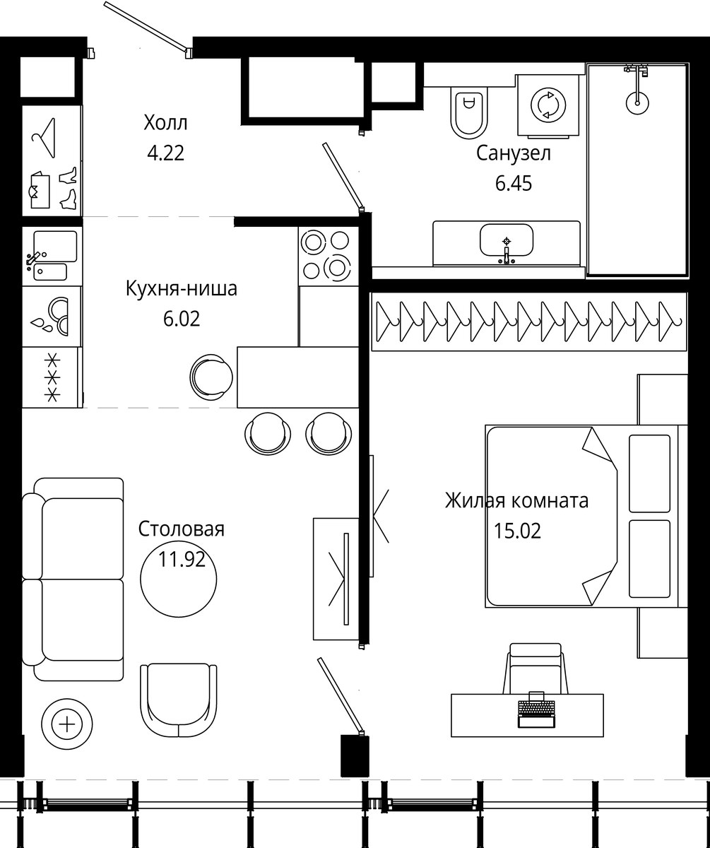 Планировка 43.9 м²