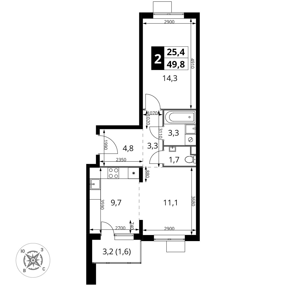 Планировка 49.8 м²