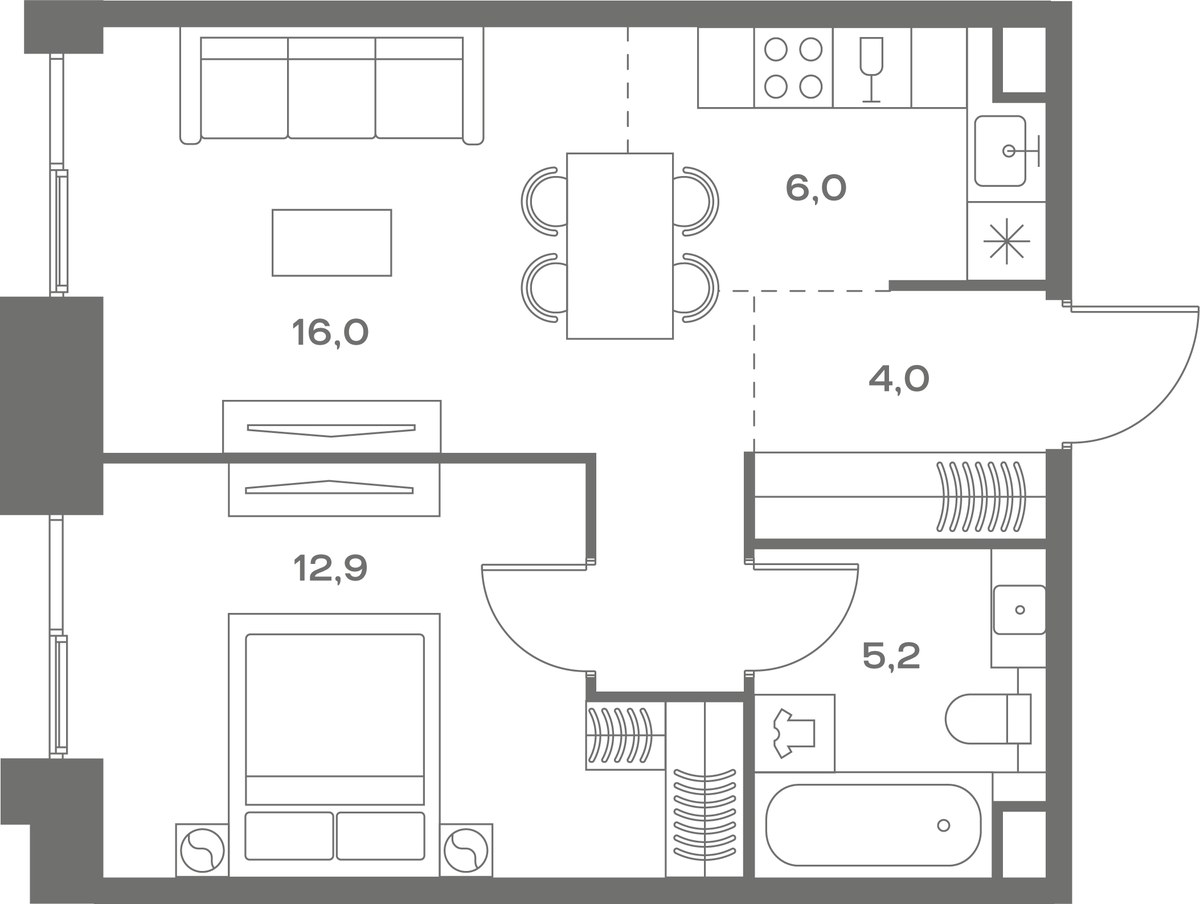 Планировка 44.1 м²