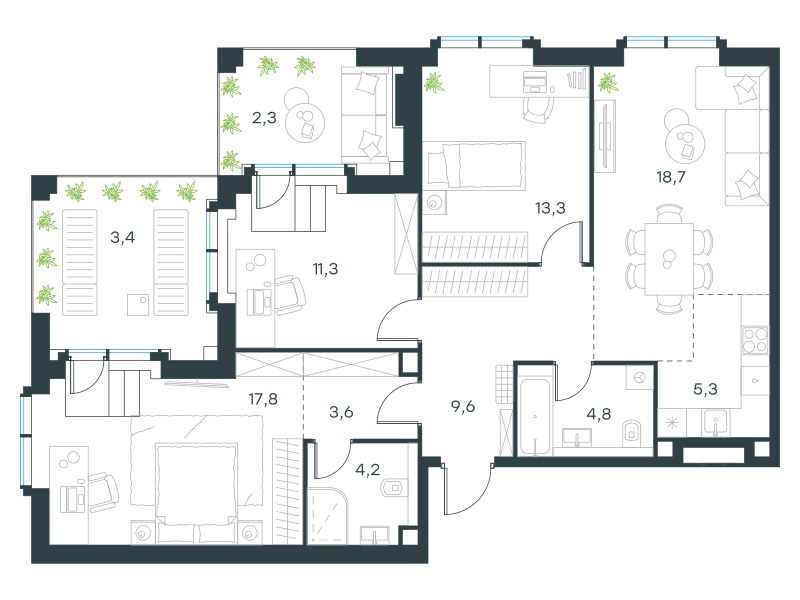 Планировка 94.3 м²