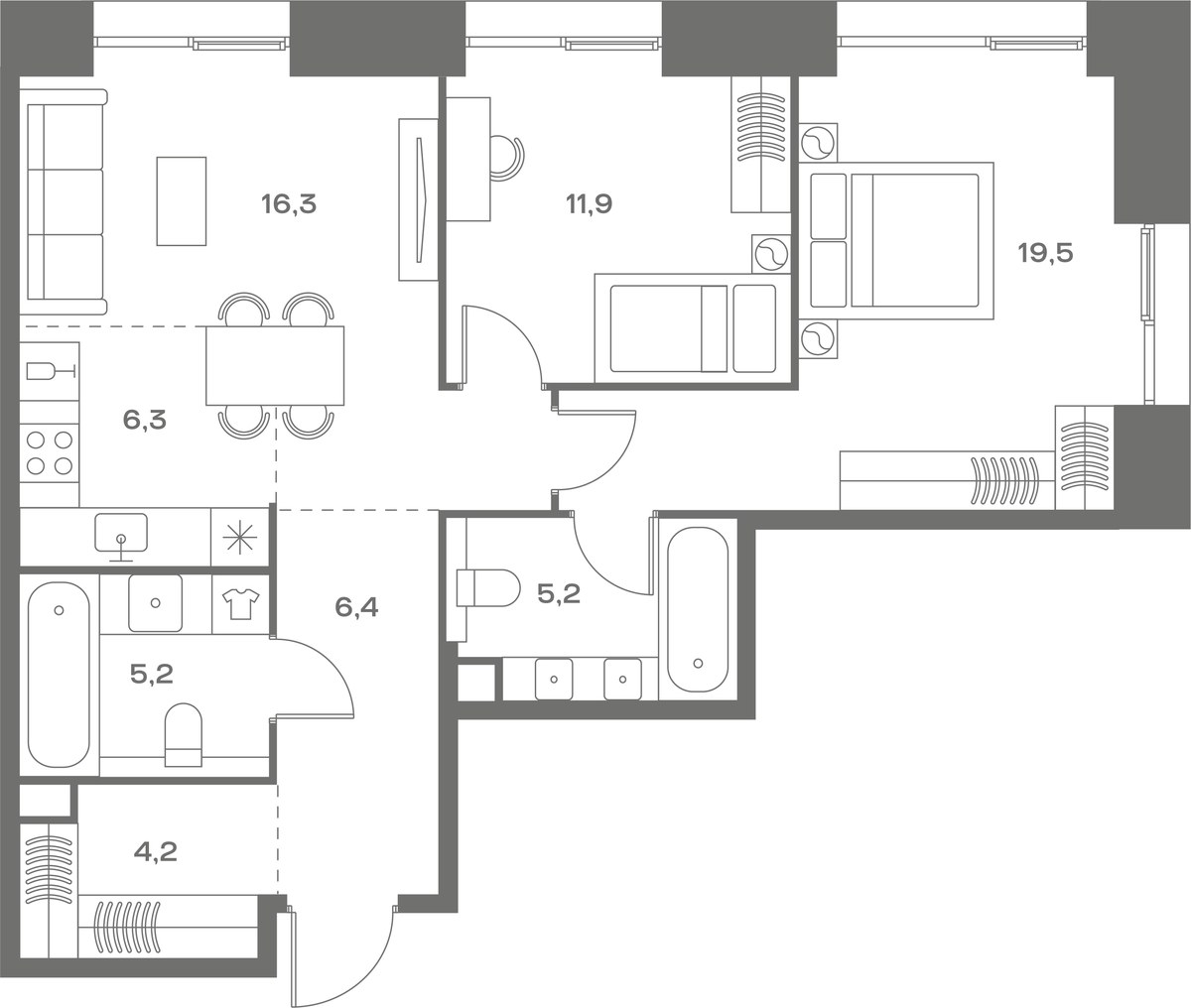 Планировка 75.0 м²