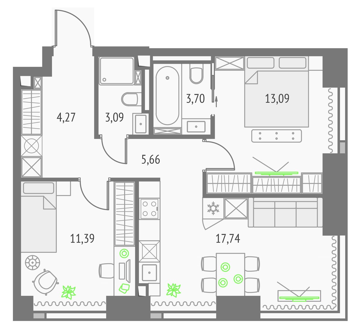 Планировка 58.94 м²