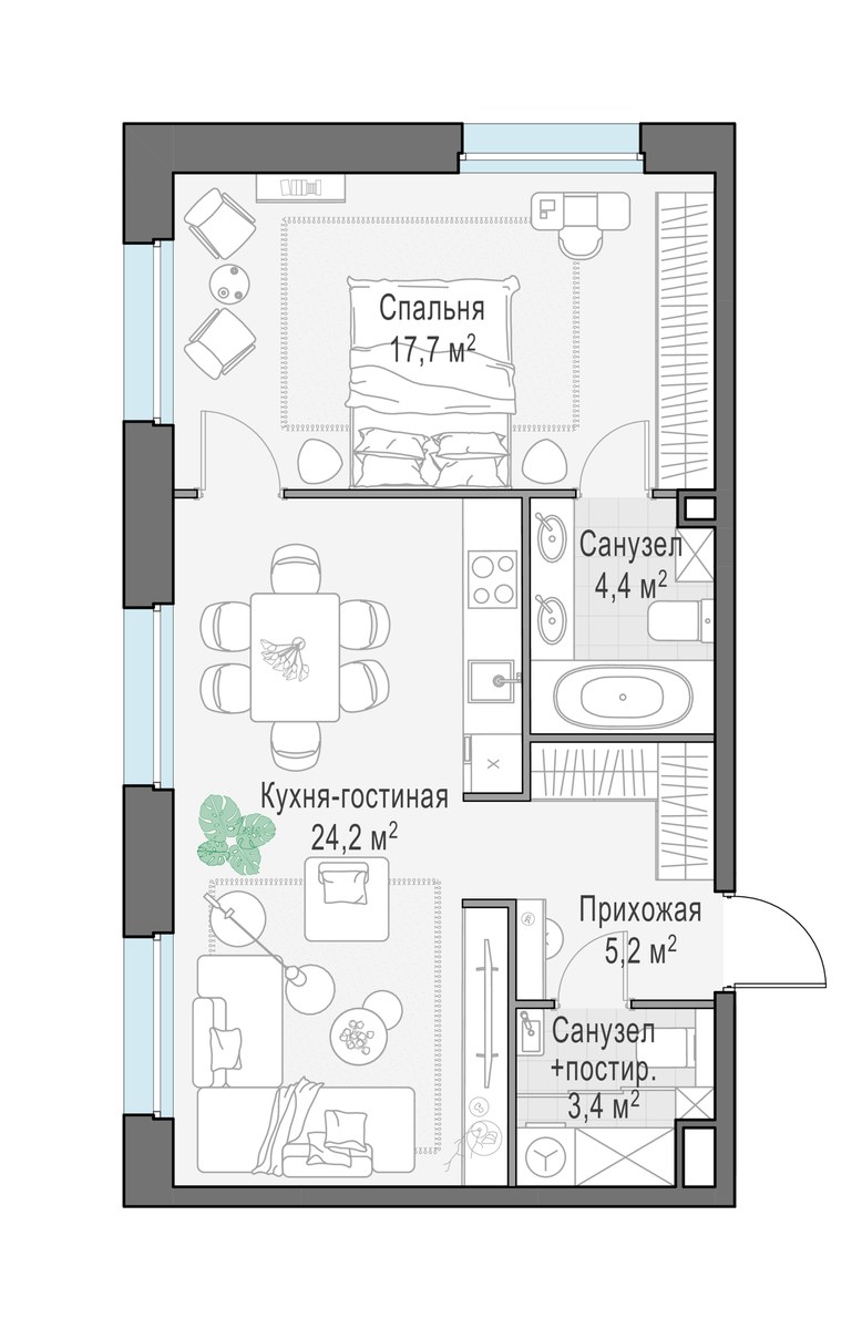 Планировка 54.6 м²