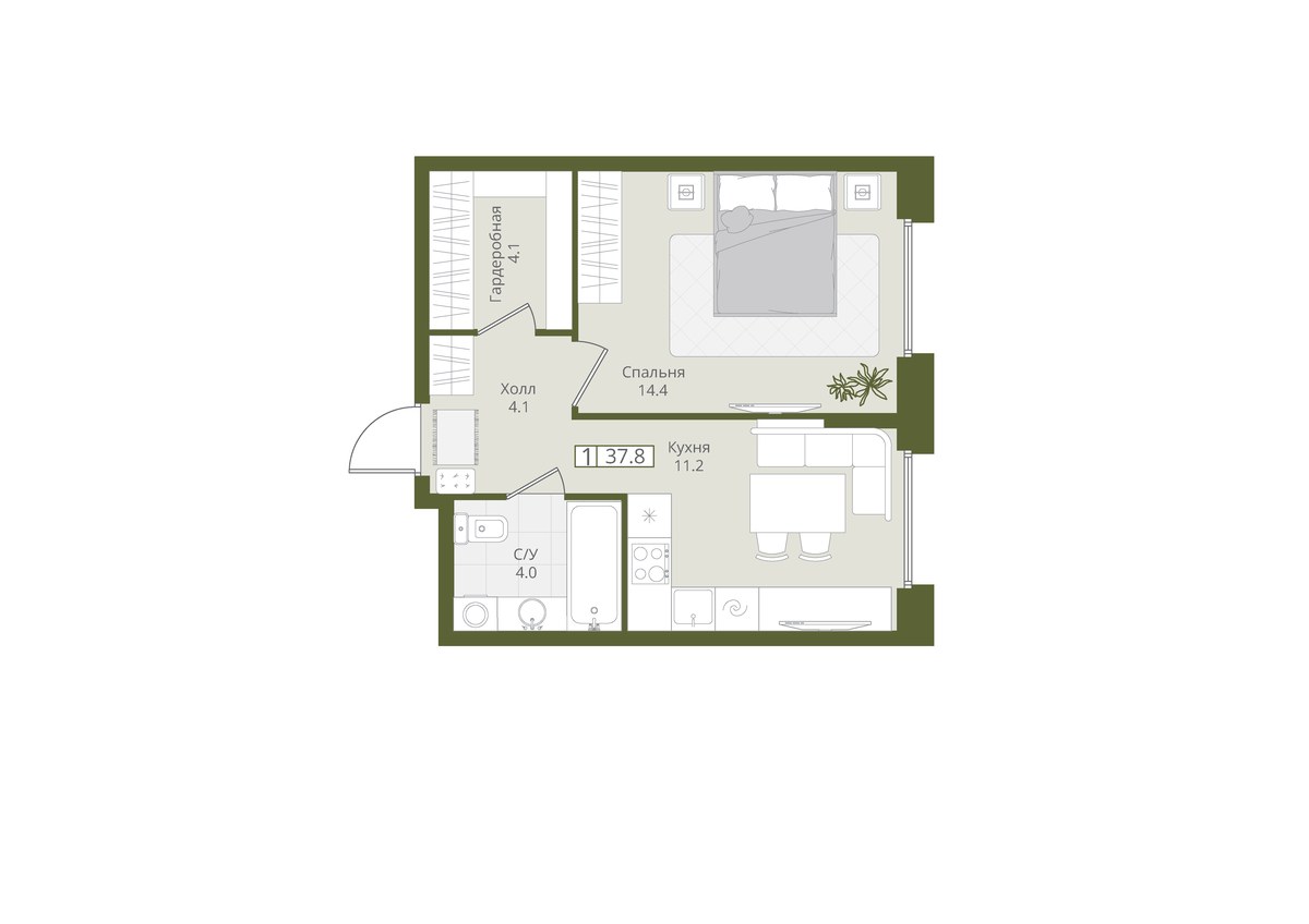 Планировка 37.8 м²