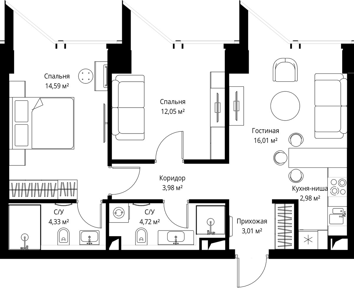 Планировка 61.4 м²