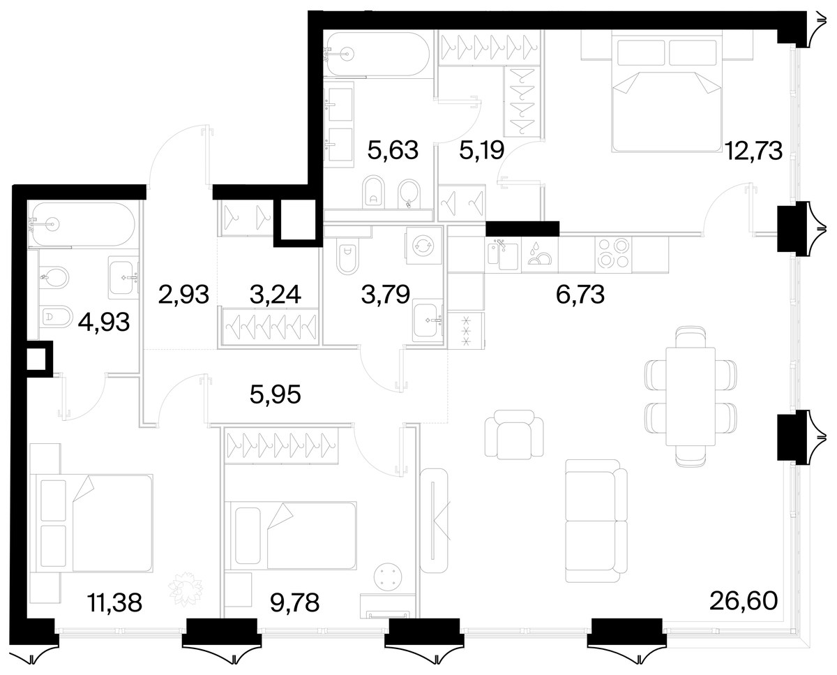 Планировка 98.88 м²