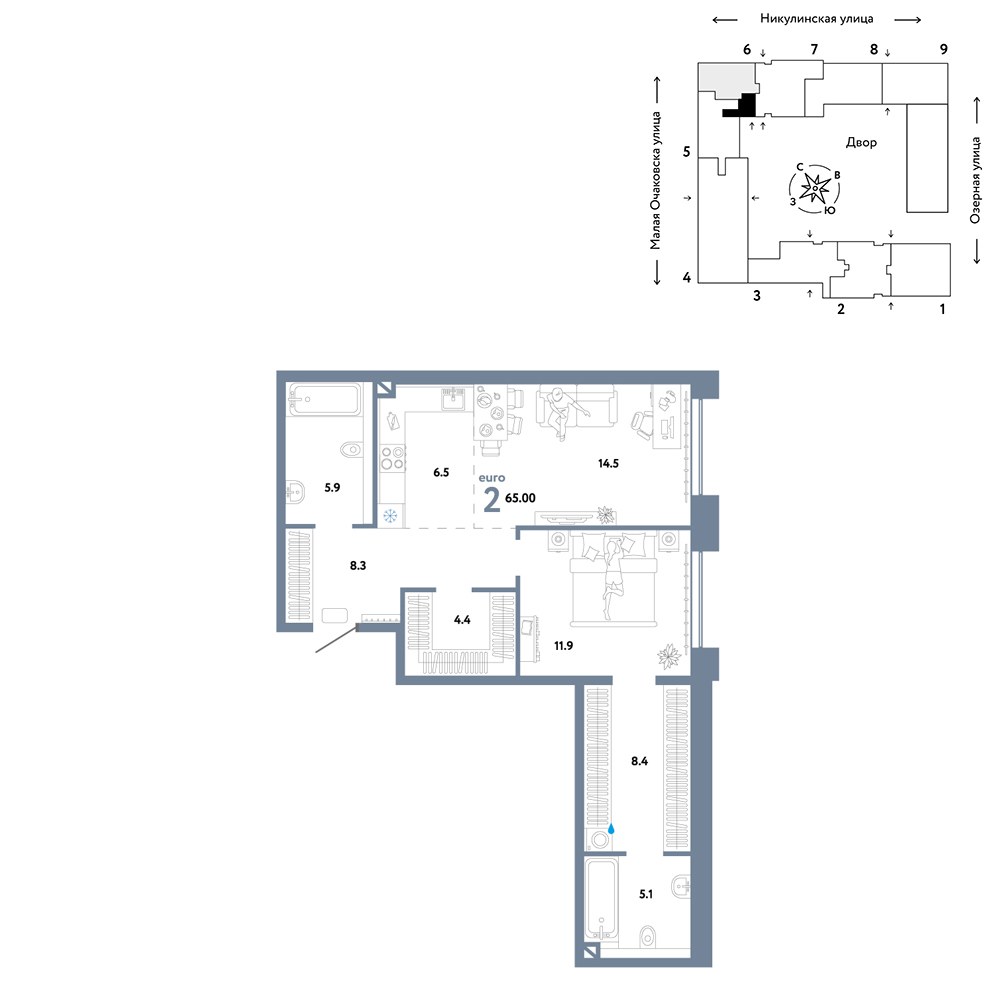 Планировка 65.0 м²