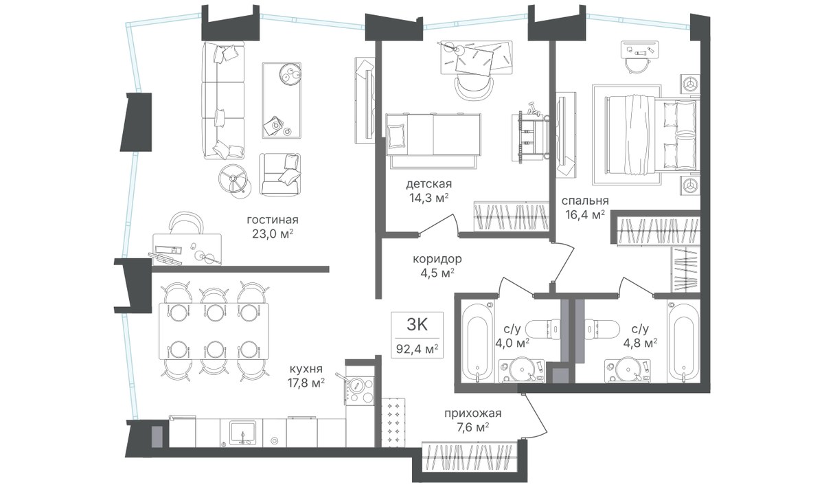 Планировка 95.5 м²