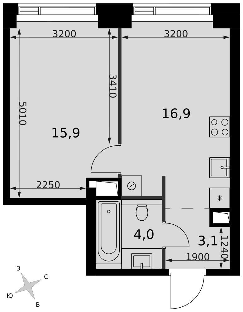 Планировка 39.9 м²