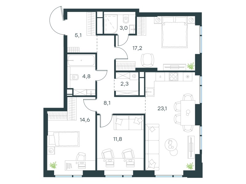 Планировка 90.0 м²