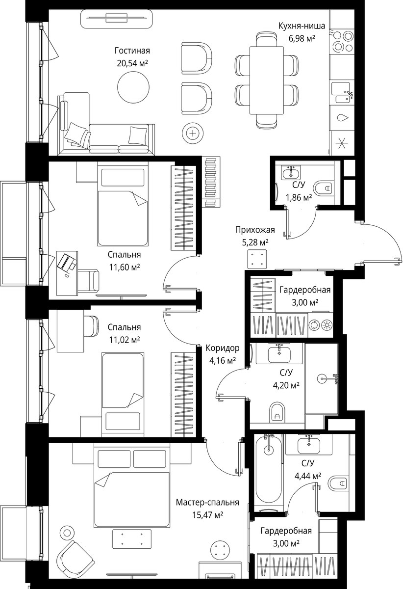 Планировка 91.55 м²
