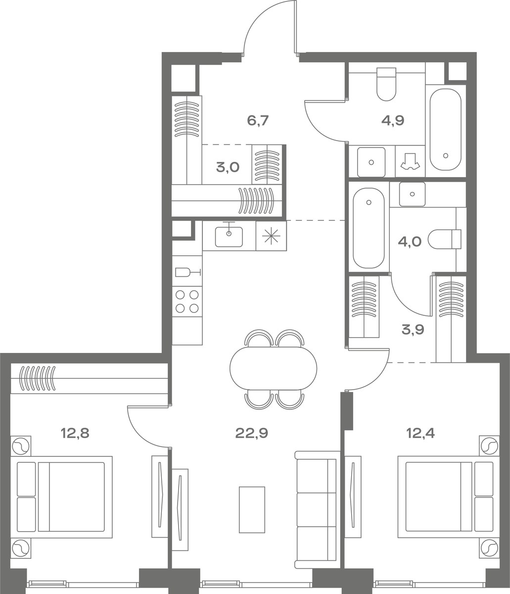 Планировка 70.6 м²