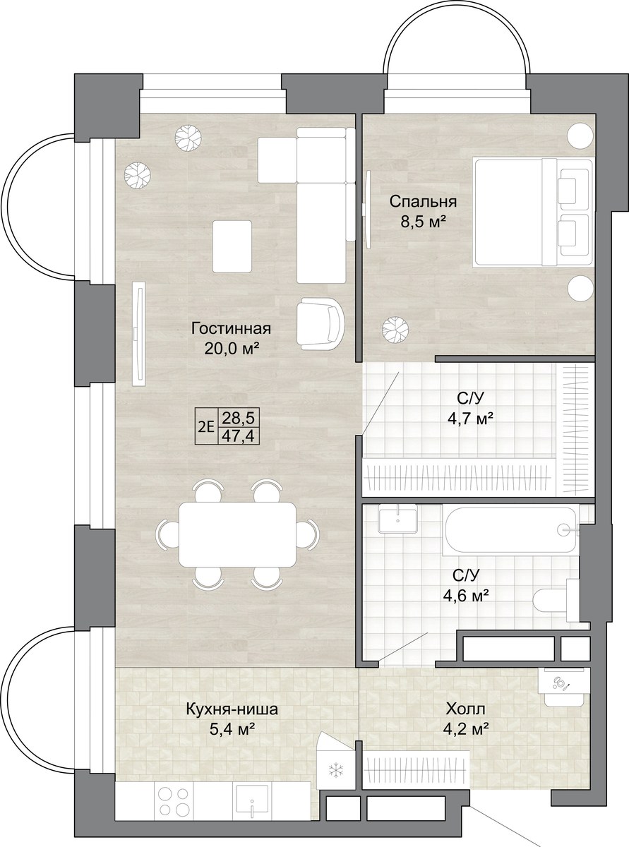 Планировка 47.4 м²