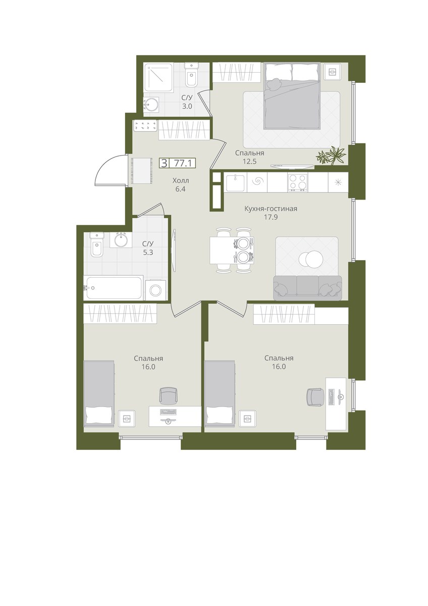 Планировка 77.1 м²