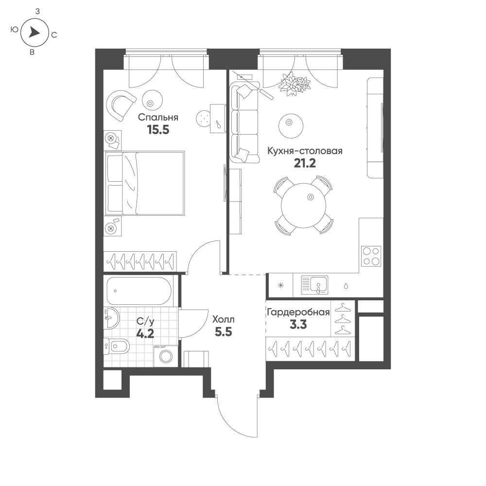 Планировка 49.7 м²