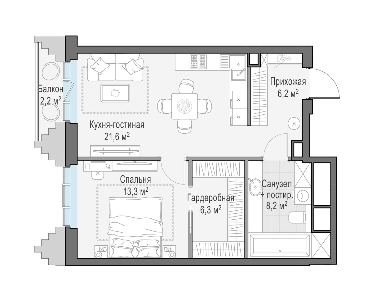 Планировка 56.0 м²