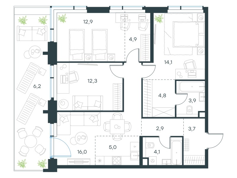 Планировка 90.8 м²