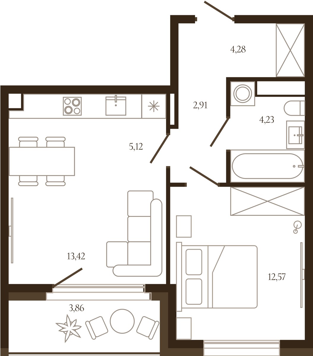 Планировка 44.46 м²